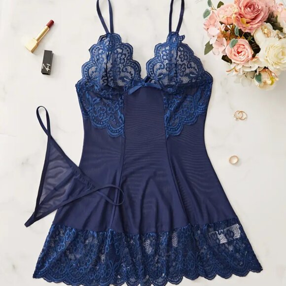 Other - Small - Hot Solid Contrast Lace Dress, V Neck, Bow, Cami, Baby doll # 074NB